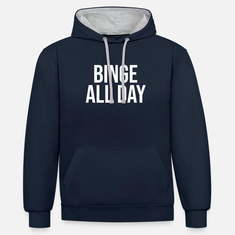 Binge toute la journée - Sweat à capuche contrasté - bleu marine/gris chiné