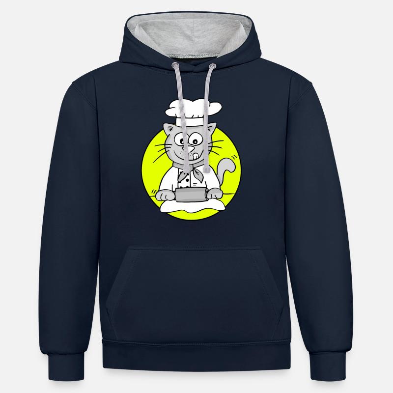 Retro Bäcker-Katze - Beruf Bäcker - Kontrast-Hoodie - Navy/Grau meliert