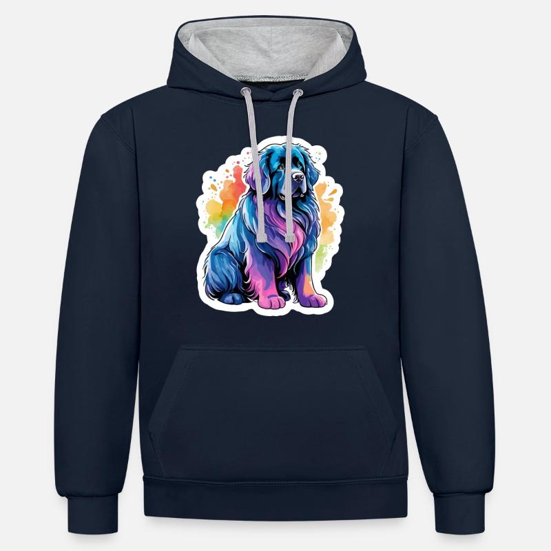 Aquarelles de Terre-Neuve - Sweat à capuche contrasté - bleu marine/gris chiné