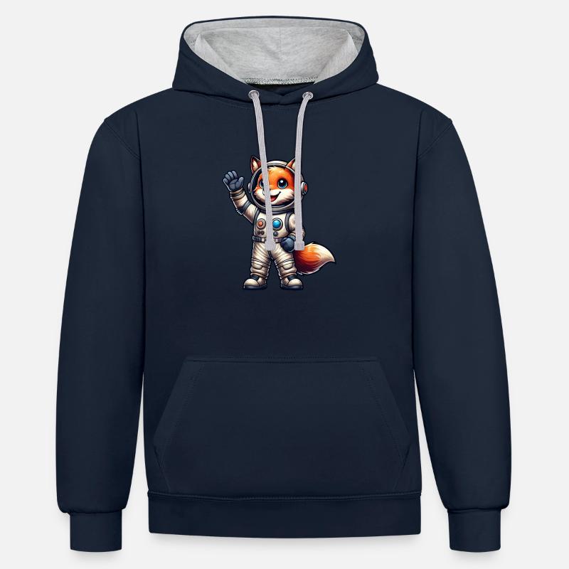 Astronaute Fox Espace Cosmonaute Univers - Sweat à capuche contrasté - bleu marine/gris chiné