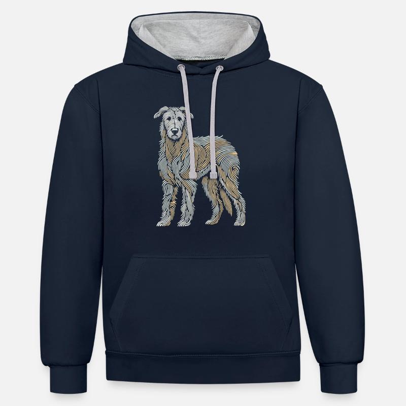 Empreinte digitale du lévrier irlandais - Sweat à capuche contrasté - bleu marine/gris chiné