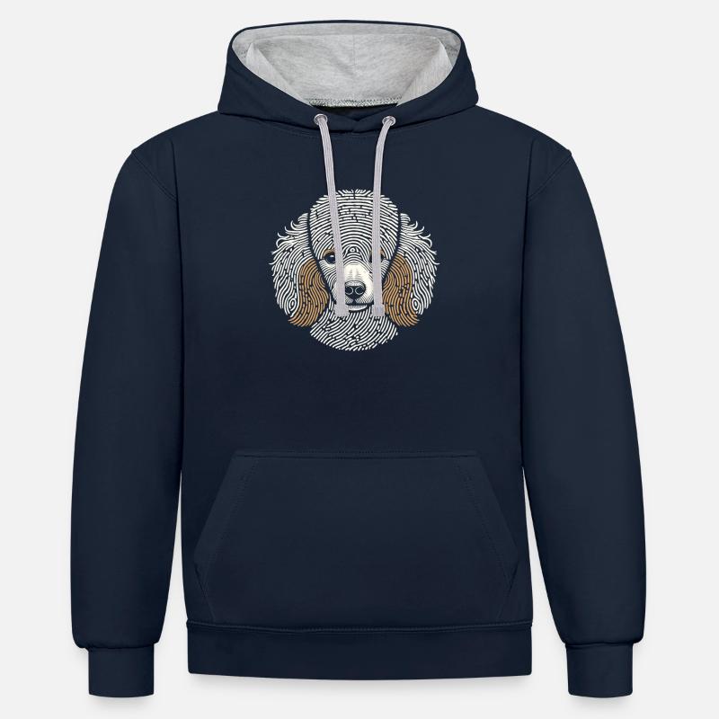 Empreinte digitale de caniche - Sweat à capuche contrasté - bleu marine/gris chiné