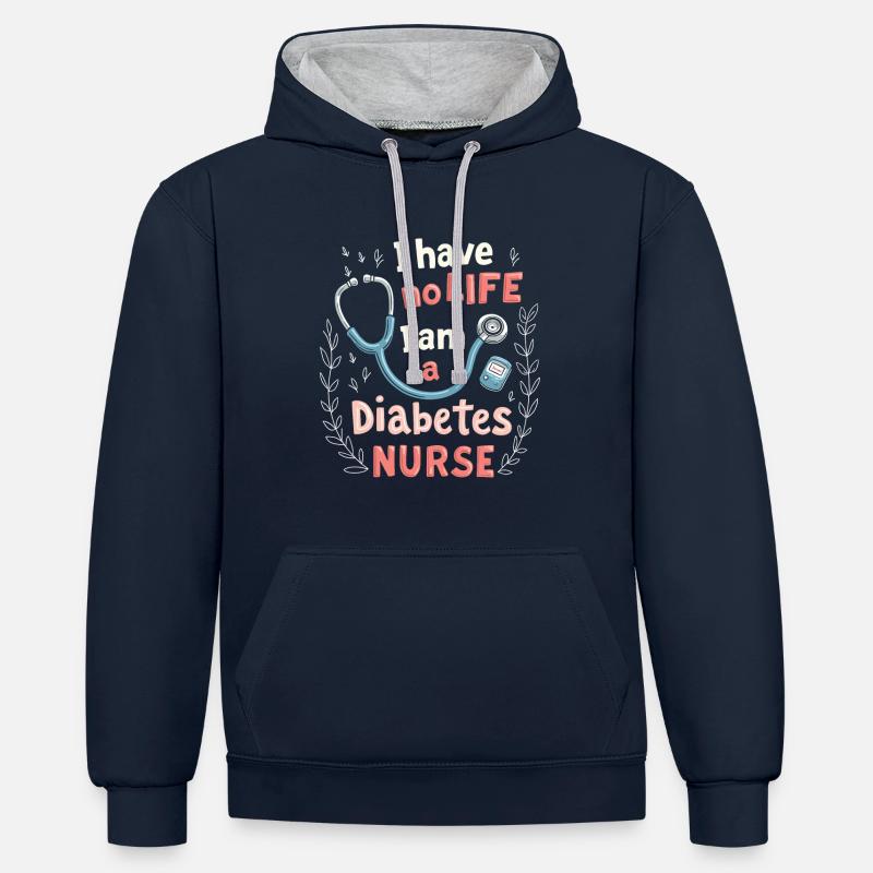 Infirmière en diabète - Sweat à capuche contrasté - bleu marine/gris chiné