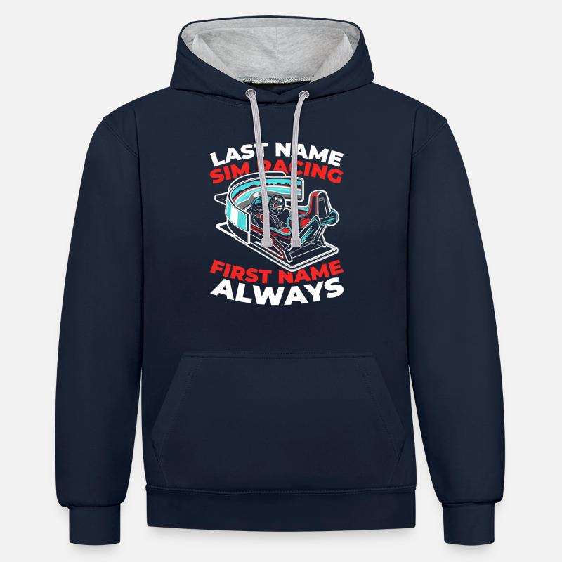 Sim Racing - Sweat à capuche contrasté - bleu marine/gris chiné
