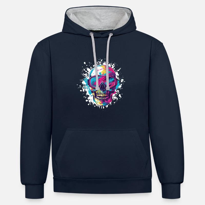 Ski Skull Ski Masque Après-Ski - Sweat à capuche contrasté - bleu marine/gris chiné