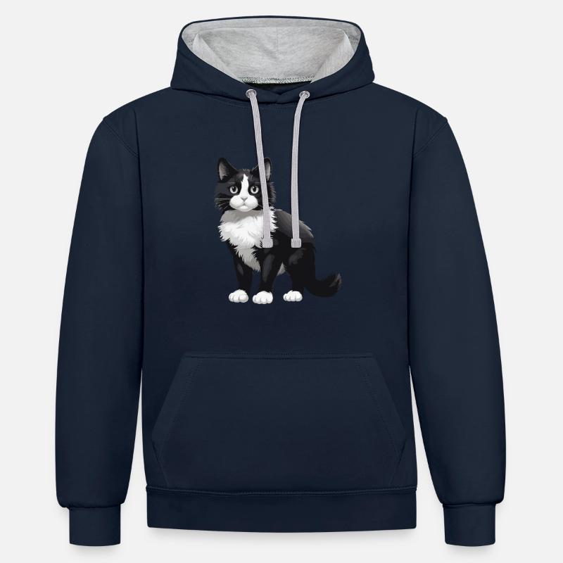 Chat mignon - Sweat à capuche contrasté - bleu marine/gris chiné