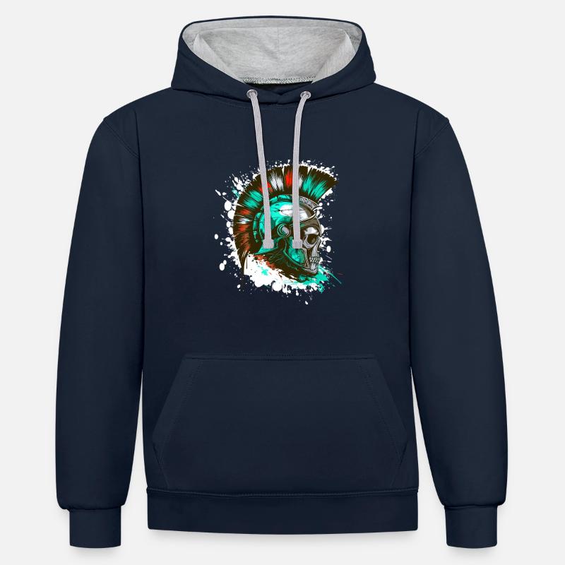 Casque Spartan Skull - Sweat à capuche contrasté - bleu marine/gris chiné