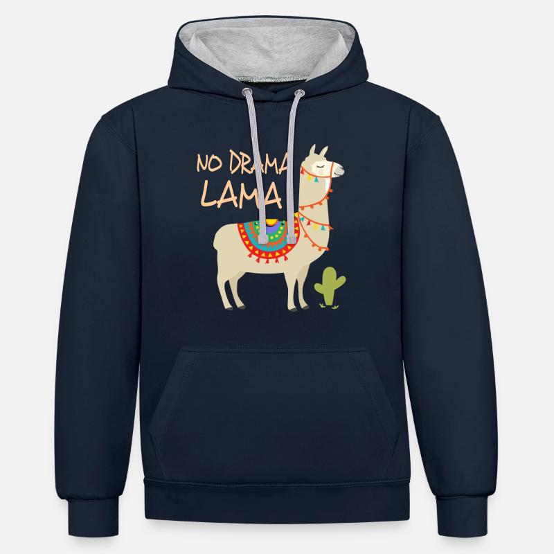 Drame lama 2 - Sweat à capuche contrasté - bleu marine/gris chiné