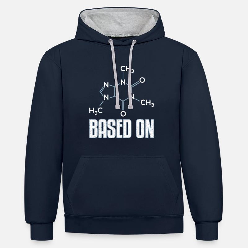 Basiert auf Koffein-Molekül-Geschenk - Kontrast-Hoodie - Navy/Grau meliert