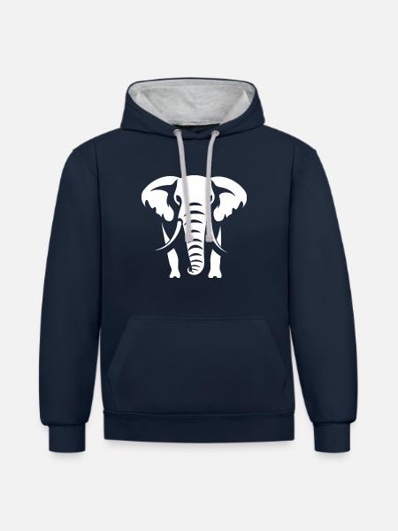 Elephant Silhouette White Logo - Contrast hoodie - navy/heather grey