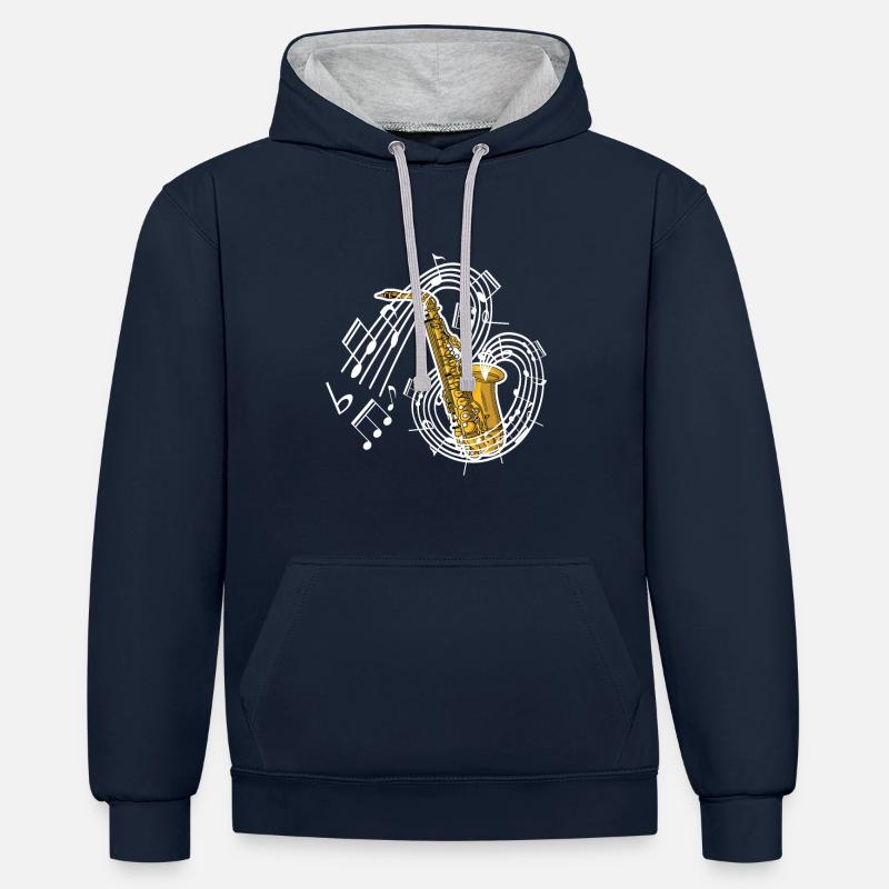 Saxophone - Sweat à capuche contrasté - bleu marine/gris chiné