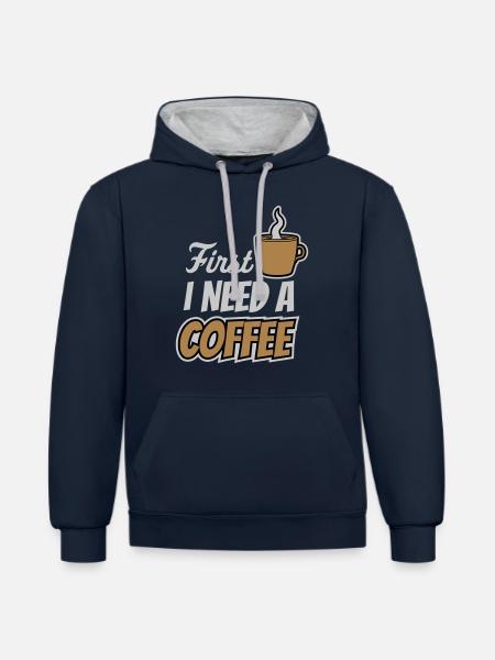 Fist I need Coffee - Contrast hoodie - navy/heather grey