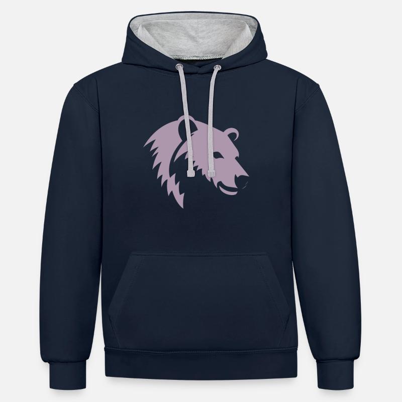 Bär Silhouette eines Eisbärkopfes - Kontrast-Hoodie - Navy/Grau meliert