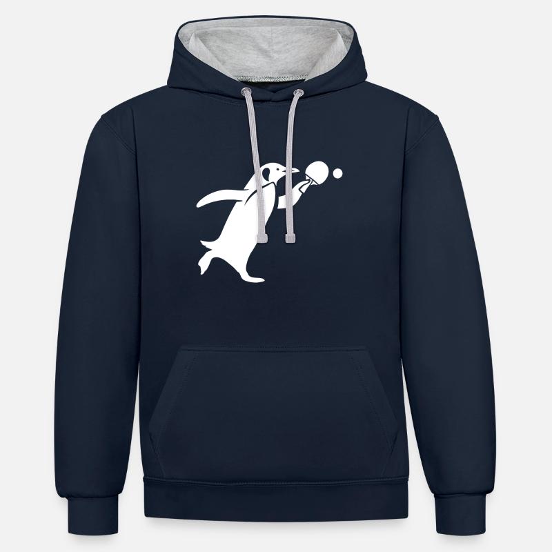 Silhouette de ping-pong pingouin - Sweat à capuche contrasté - bleu marine/gris chiné