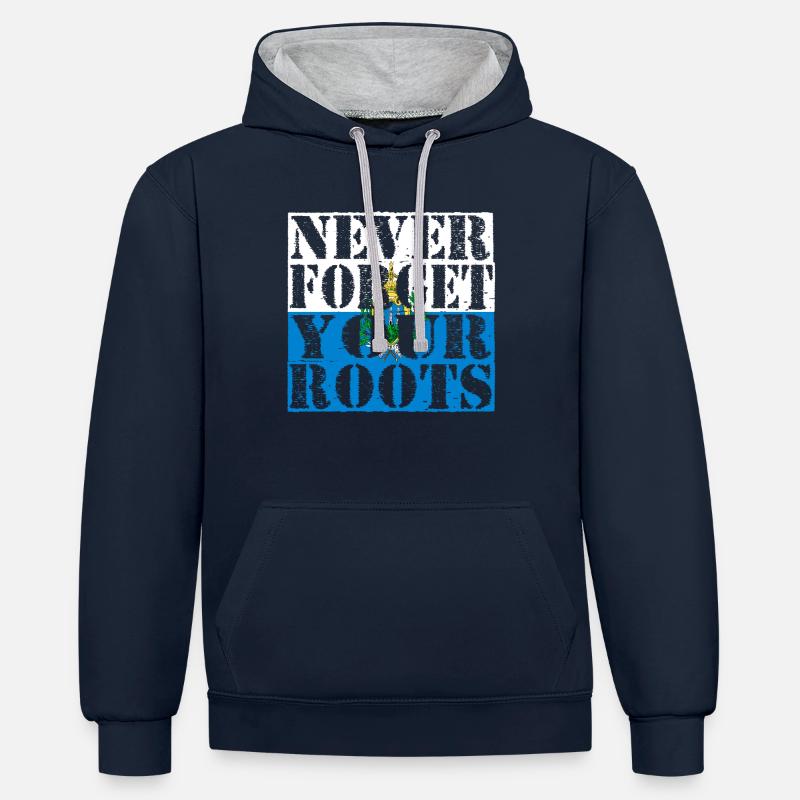 Never-Forget-Roots-Racine-Saint-Marin - Sweat à capuche contrasté - bleu marine/gris chiné