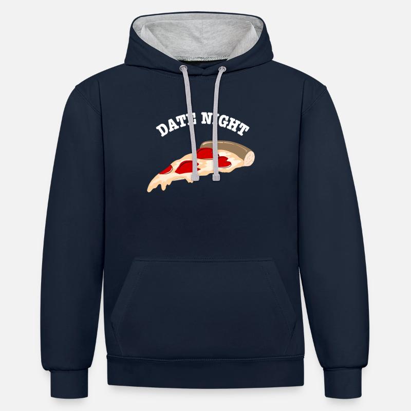Pizza Date de nuit - Sweat à capuche contrasté - bleu marine/gris chiné
