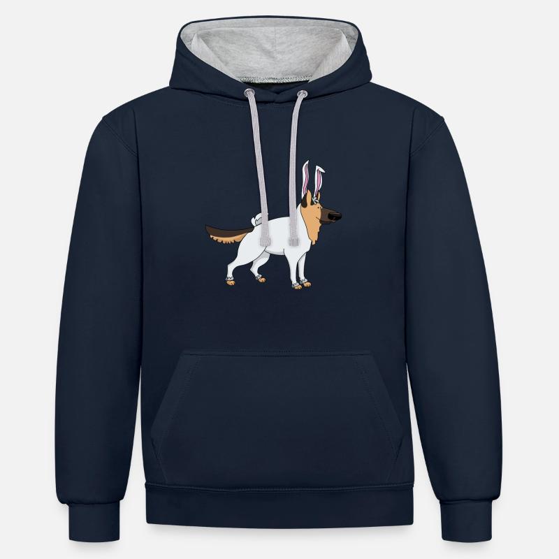 German shepherd in easter bunny costume Easter - Contrast hoodie - navy/heather grey