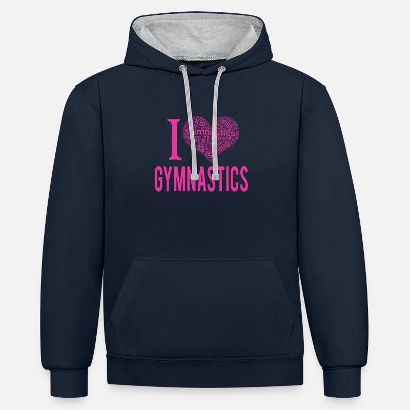 Lustiges ich-Herzgymnastikmädchen oder Turnerin-Muttergeschenk - Kontrast-Hoodie - Navy/Grau meliert
