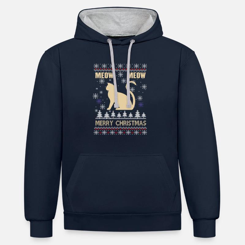 Meow Meow Joyeux Noël - Sweat à capuche contrasté - bleu marine/gris chiné