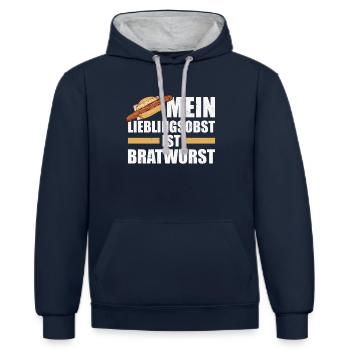 Mein Lieblingsobst ist Bratwurst w - Kontrast-Hoodie - Navy/Grau meliert - Vorne - Nico (186cm)