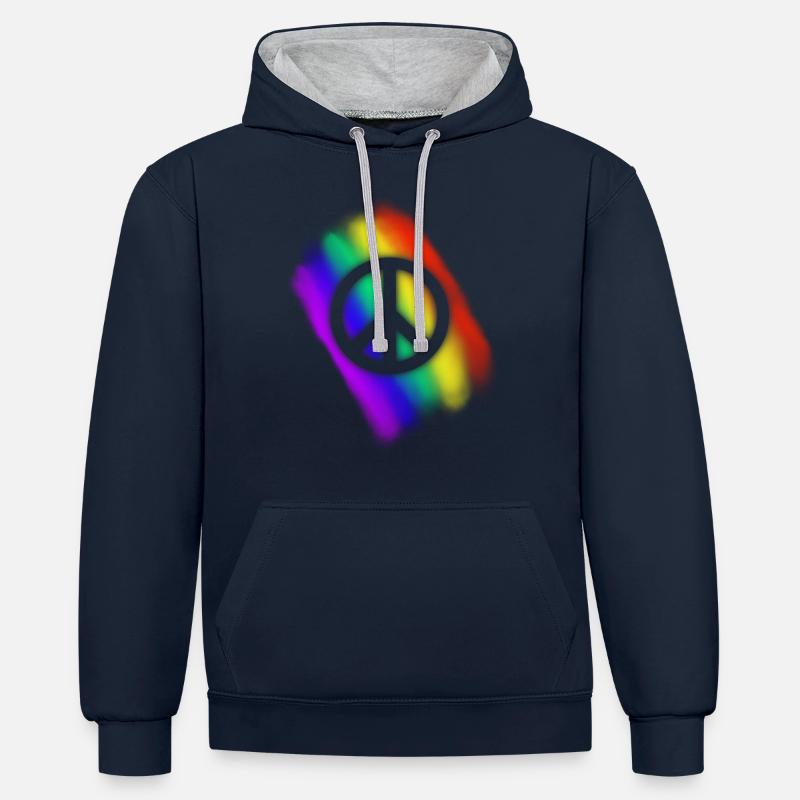 Rainbow Peace - Sweat à capuche contrasté - bleu marine/gris chiné