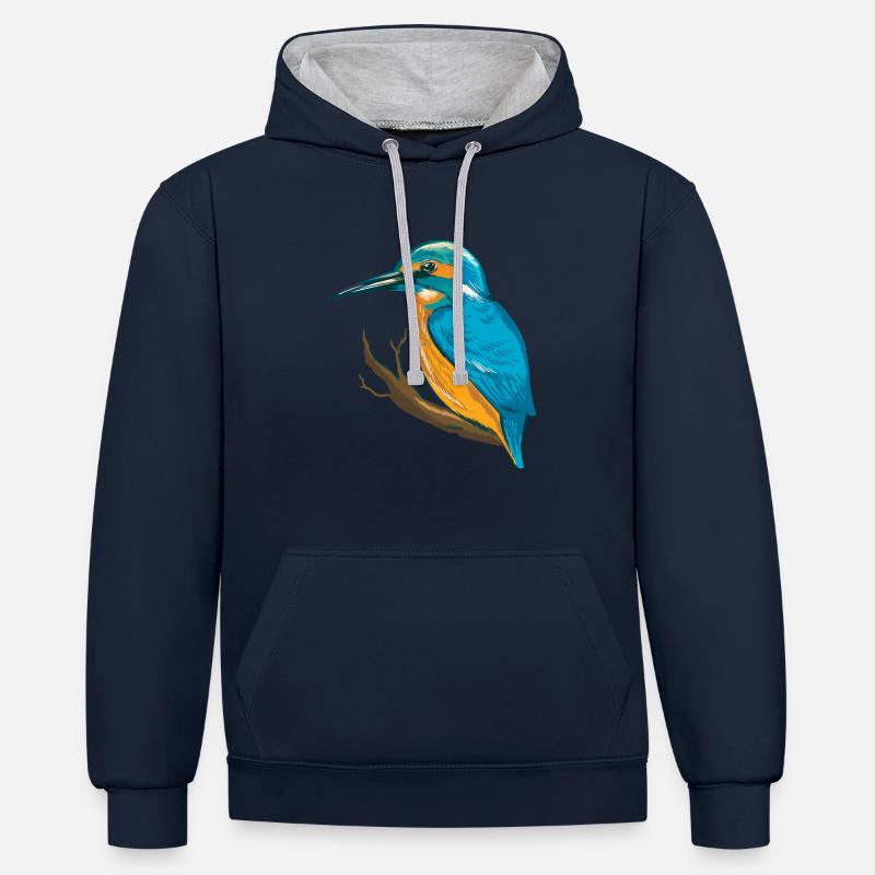 Oiseau bleu Kingfisher - Sweat à capuche contrasté - bleu marine/gris chiné