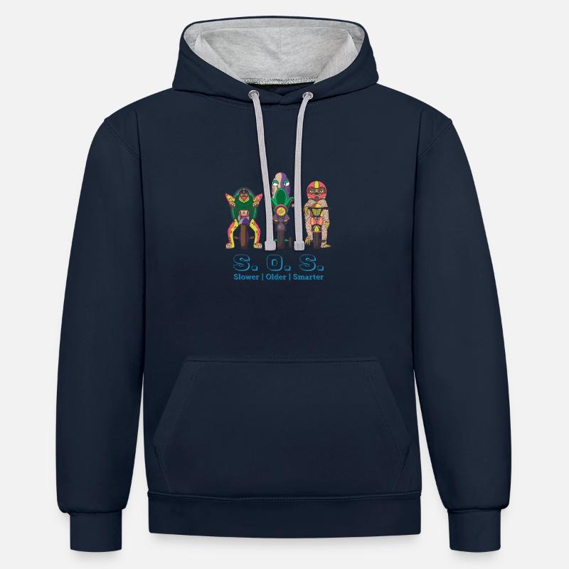 SOS - Sweat à capuche contrasté - bleu marine/gris chiné