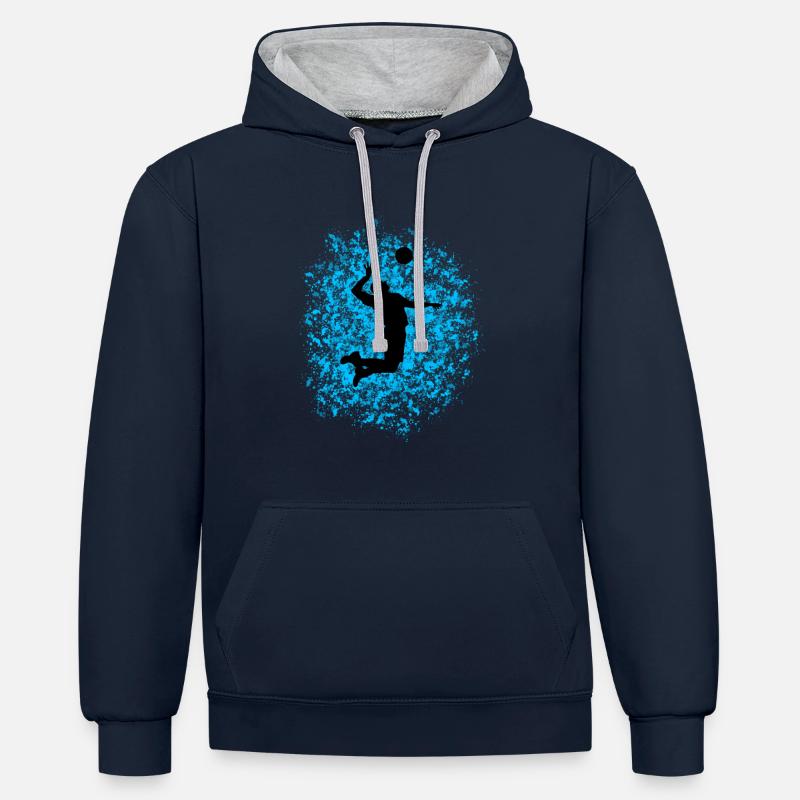 Volley, saut, beach-volley - Sweat à capuche contrasté - bleu marine/gris chiné