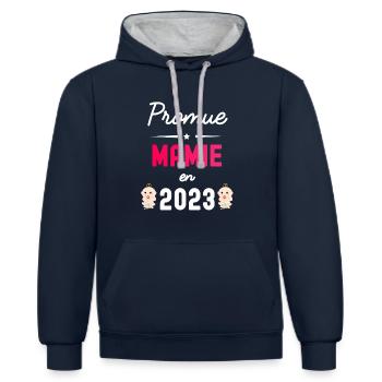 Promue mamie en 2023 - Sweat à capuche contrasté - bleu marine/gris chiné - Devant - Nico (186cm)