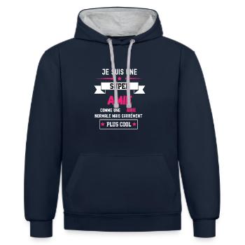 super amie comme amie normale - Sweat à capuche contrasté - bleu marine/gris chiné - Devant - Nico (186cm)