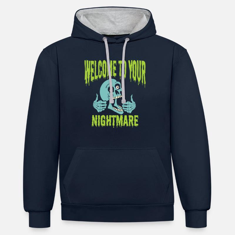 Halloween, c’est ton cauchemar - Sweat à capuche contrasté - bleu marine/gris chiné