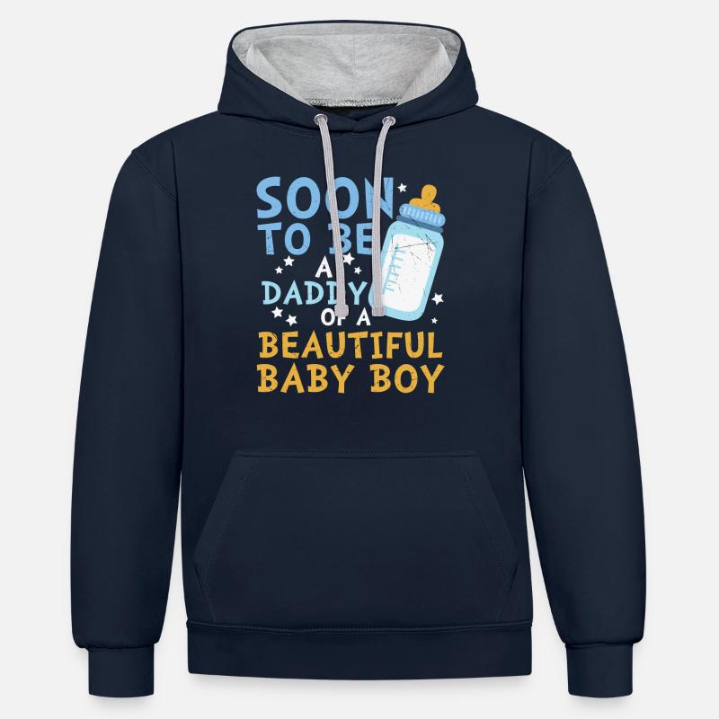Bientôt papa d’un garçon - Sweat à capuche contrasté - bleu marine/gris chiné
