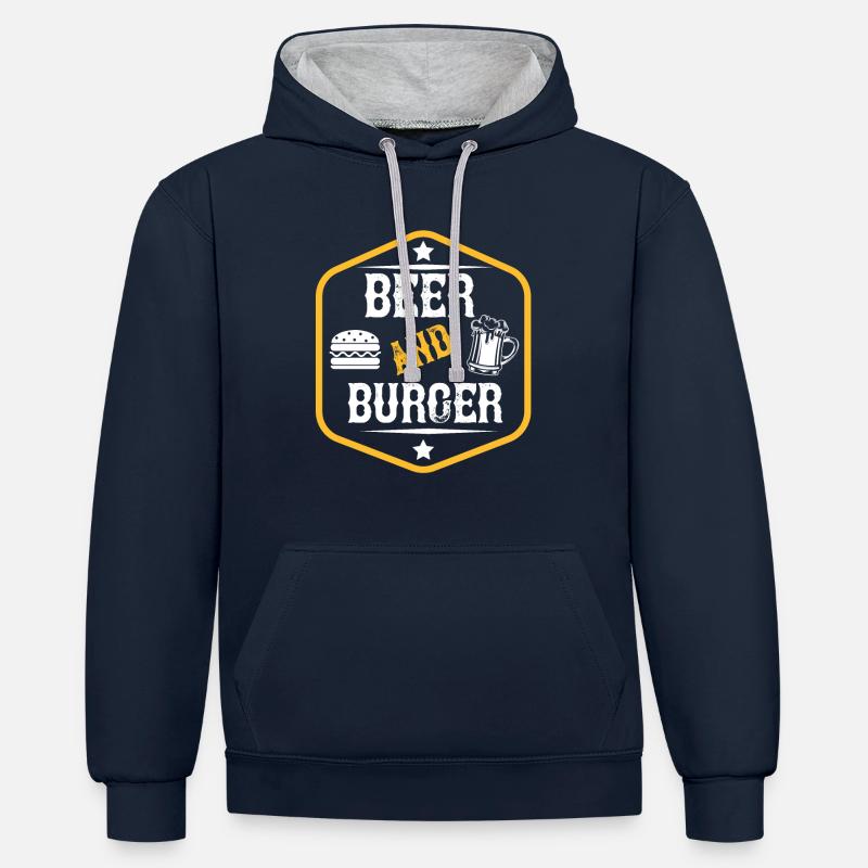 Bière et burger - Sweat à capuche contrasté - bleu marine/gris chiné