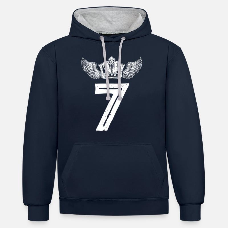 7 Couronne de numéros - Sweat à capuche contrasté - bleu marine/gris chiné