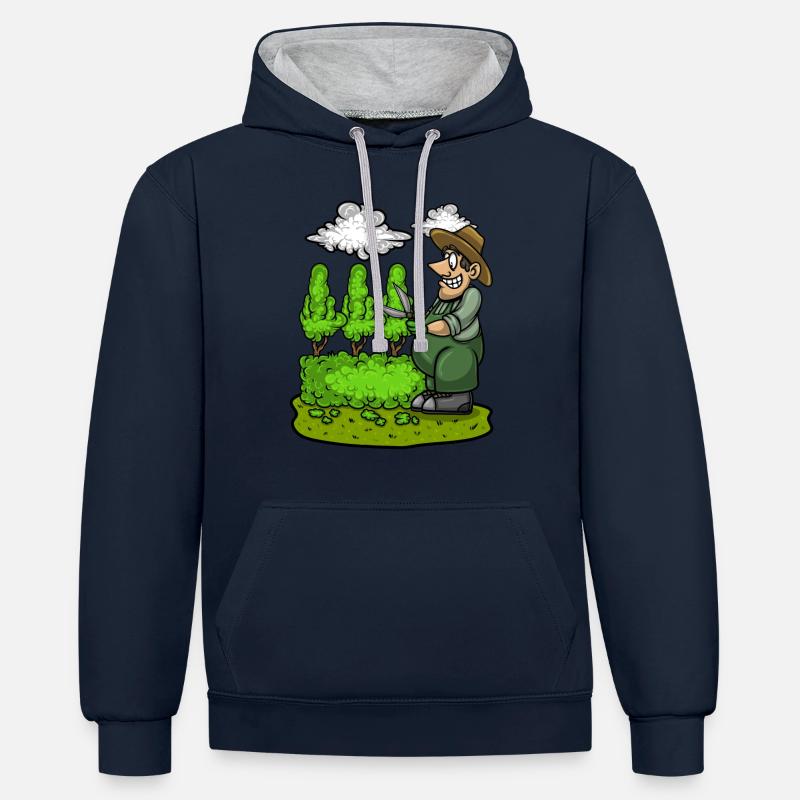 Gartengärtner Schnitthecke Mittelfinger Gartenarbeit - Kontrast-Hoodie - Navy/Grau meliert