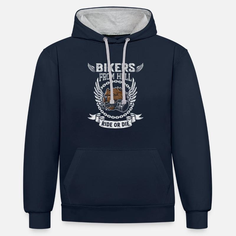 Rouler ou mourir - Sweat à capuche contrasté - bleu marine/gris chiné