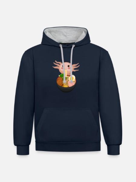 Ramen Axolotl Kawaii Anime Japansk Mad Teenagere Lon - Kontrast-hoodie - navy/gråmeleret