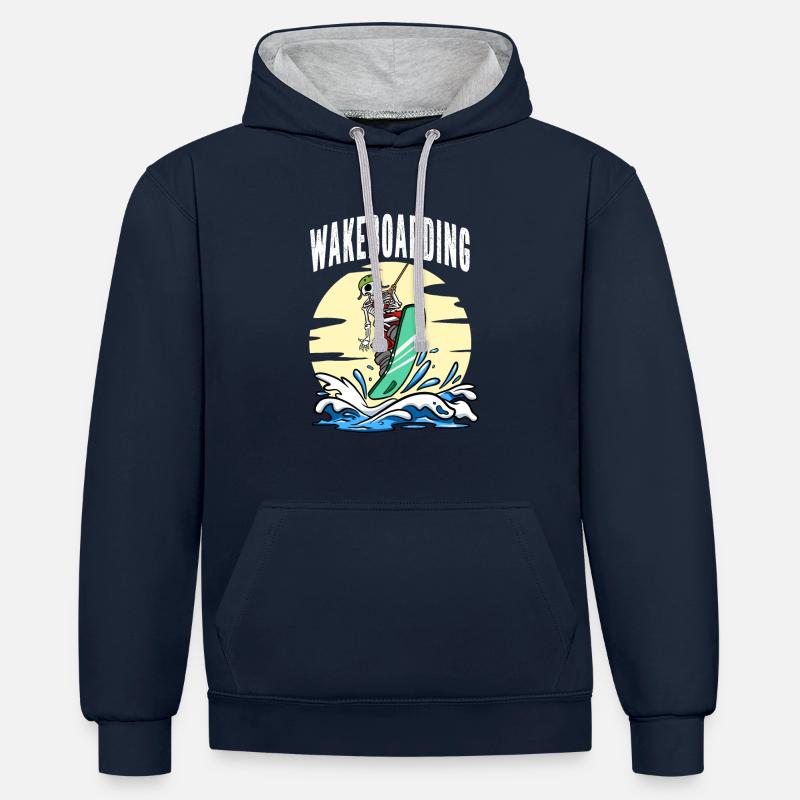 Wakeboard Squelette Wakeboarder Wakeboard - Sweat à capuche contrasté - bleu marine/gris chiné