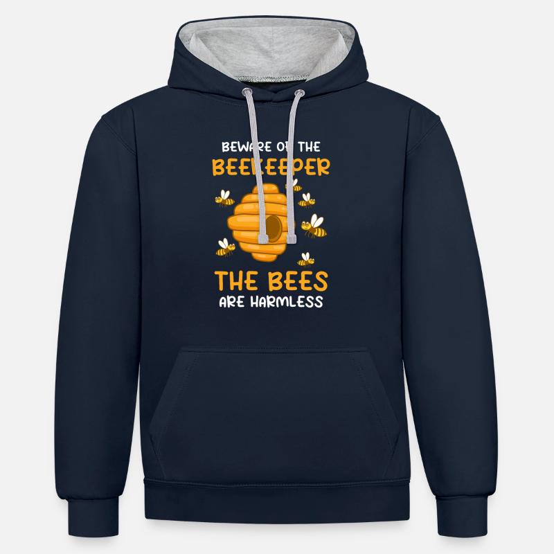 Ruche Apiculture Abeilles Miel Apiculteurs - Sweat à capuche contrasté - bleu marine/gris chiné