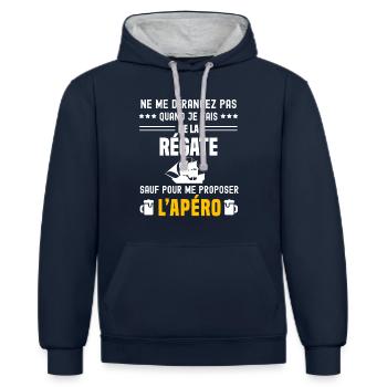 régate ne dérangez pas sauf apéro - Sweat à capuche contrasté - bleu marine/gris chiné - Devant - Nico (186cm)