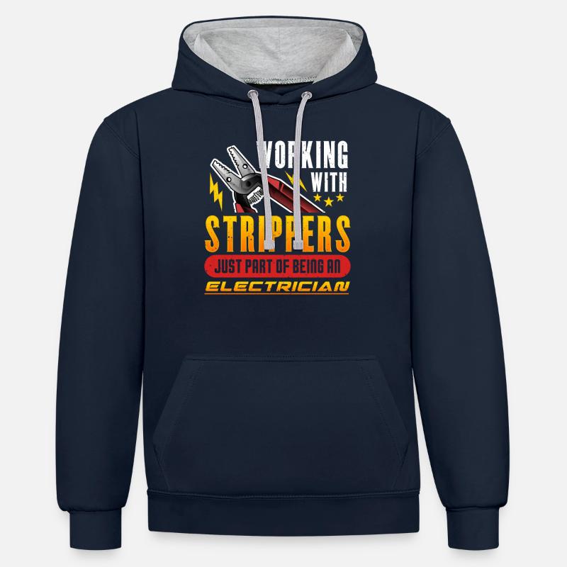 Travailler avec Strippersg Electrician - Sweat à capuche contrasté - bleu marine/gris chiné