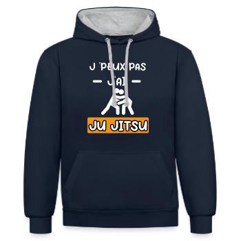 je peux pas j'ai ju jitsu cadeau ju jitsu - Sweat à capuche contrasté - bleu marine/gris chiné - Devant - Nico (186cm)