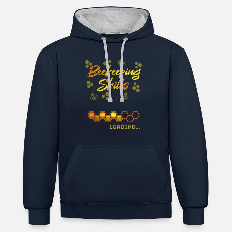 Compétences apicoles Chargement de compétences - Sweat à capuche contrasté - bleu marine/gris chiné