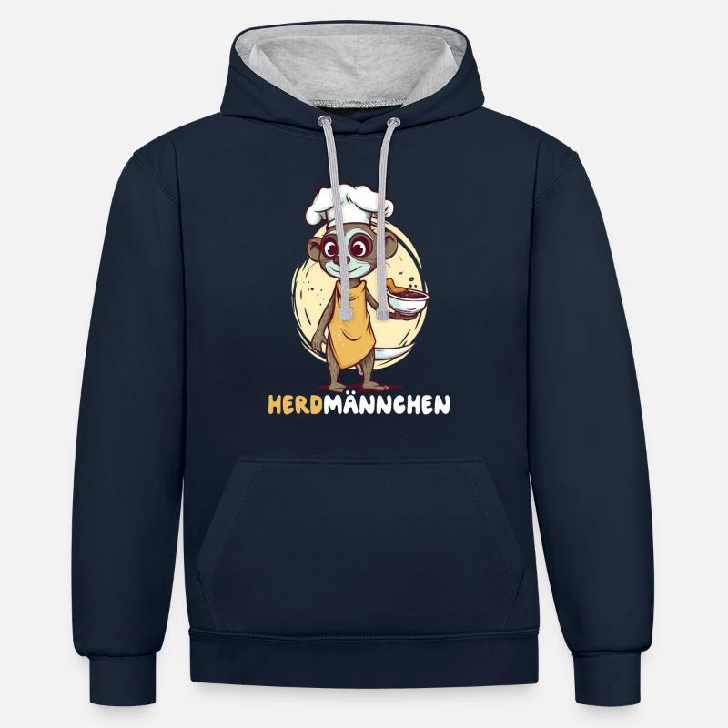 Herdmännchen Erdmännchen Koch - Kontrast-Hoodie - Navy/Grau meliert