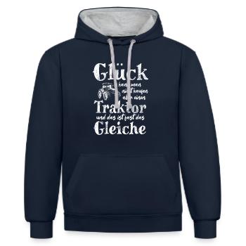 Glück kann man nicht kaufen aber einen Traktor - Kontrast-Hoodie - Navy/Grau meliert - Vorne - Nico (186cm)