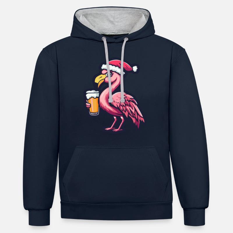 Flamingo Bière de Noël Drôle - Sweat à capuche contrasté - bleu marine/gris chiné