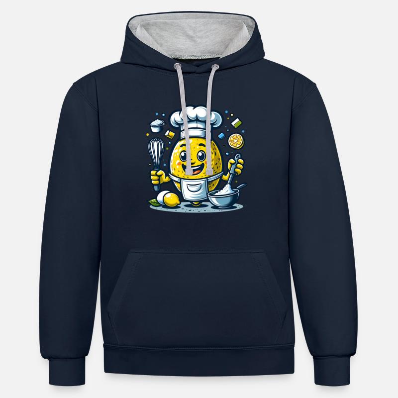 Heureuse aventure culinaire au citron - Sweat à capuche contrasté - bleu marine/gris chiné