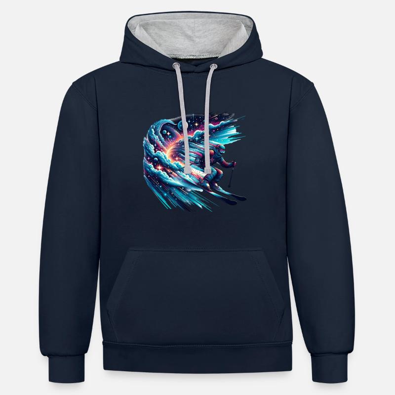 Skieur cosmique dans l’espace - Sweat à capuche contrasté - bleu marine/gris chiné
