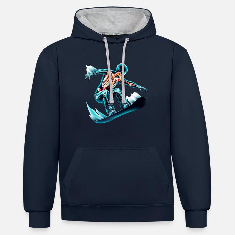 Skeleton Snowboarder Adventure - Sweat à capuche contrasté - bleu marine/gris chiné