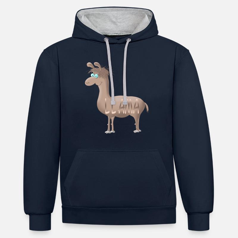 lama - Sweat à capuche contrasté - bleu marine/gris chiné